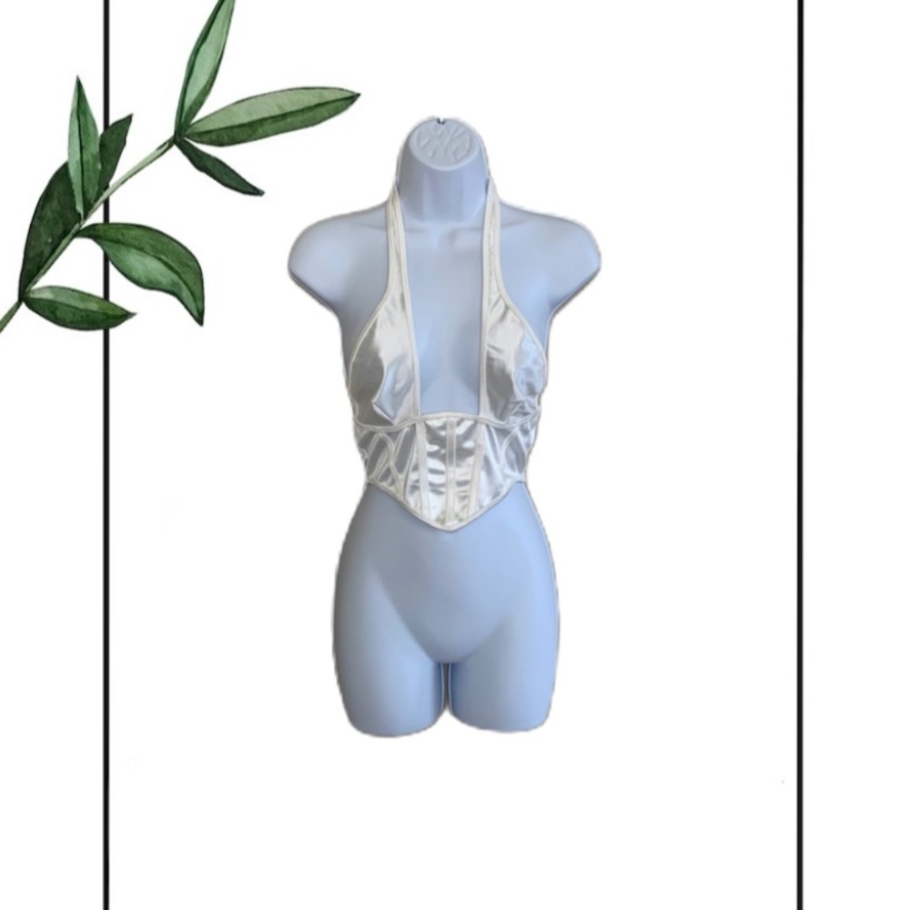 SHEIN Silky White Corset Style Halter Top